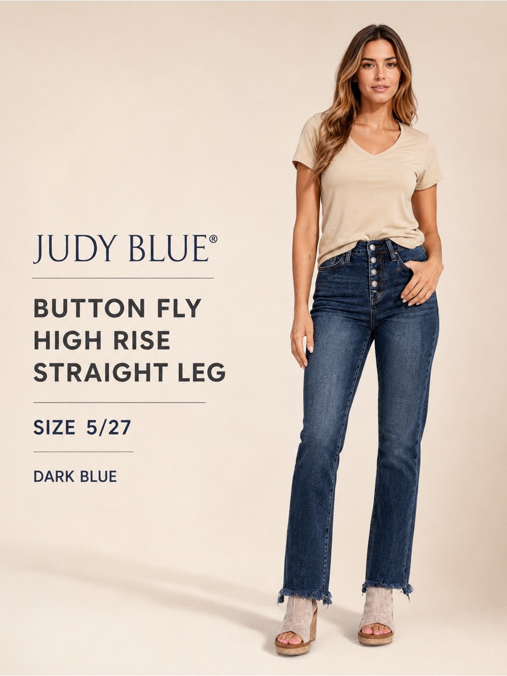Judy Blue Best Day High Rise‎ Button Fly Straight Leg Jeans Dark Wash Size 5/27